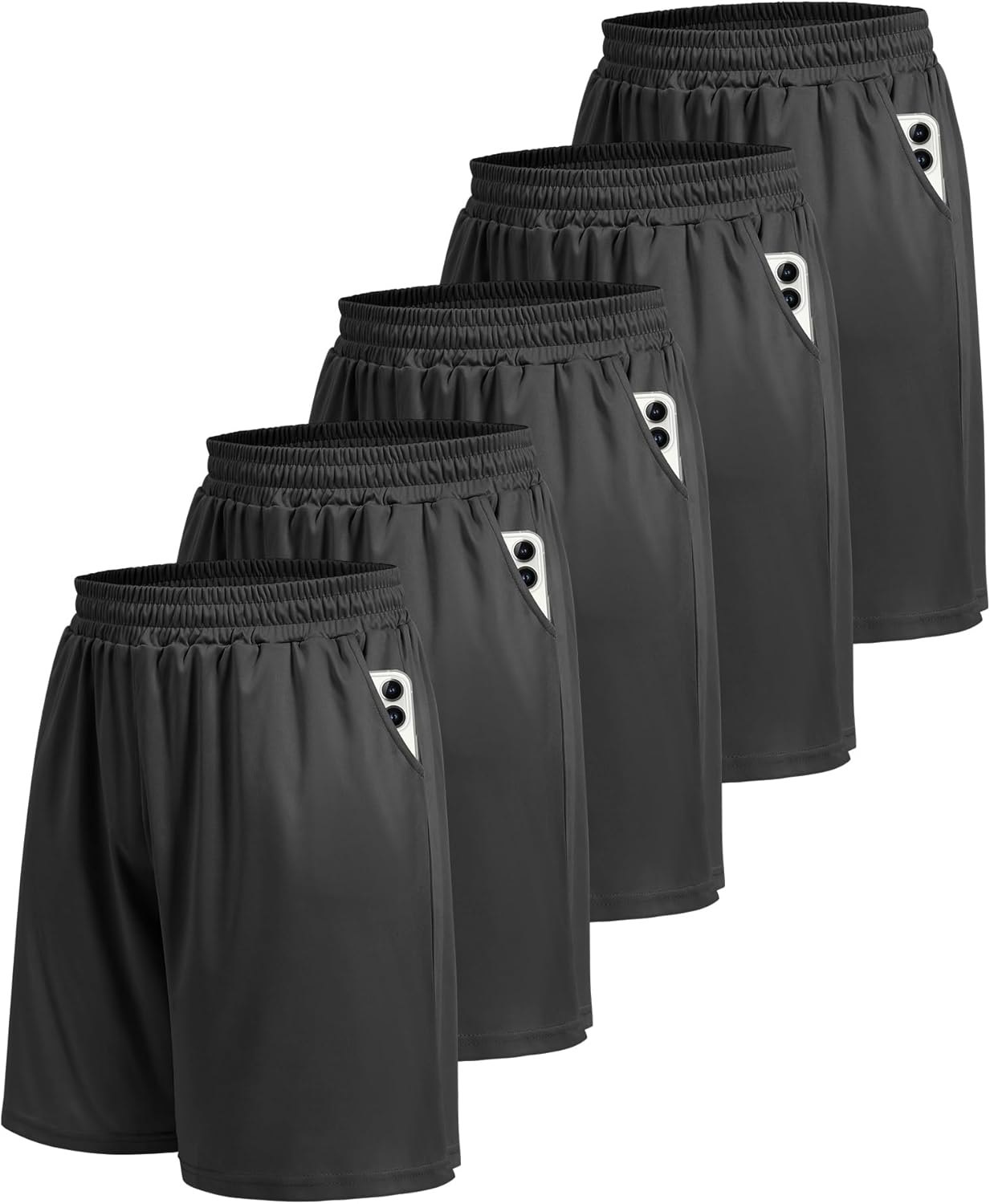 5 Pack Athletic Gym Mens Shorts - Workout Black Quick Dry Basketball Shorts with Pockets for Running Casual Activewear