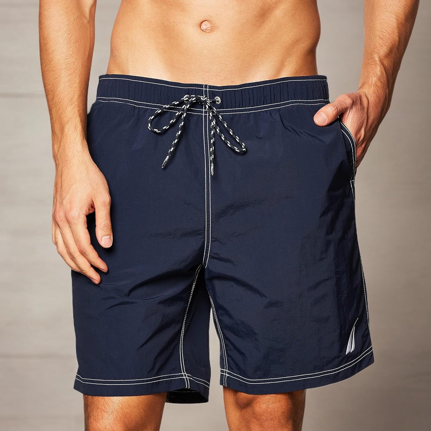 Nautica Men's Solid Quick Dry Classic Logo Swim-Trunk