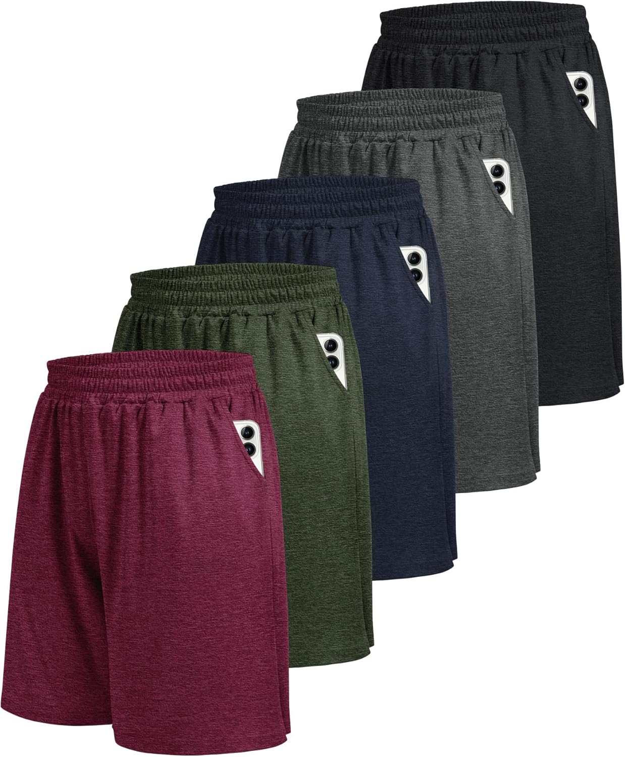 5 Pack Athletic Gym Mens Shorts - Workout Black Quick Dry Basketball Shorts with Pockets for Running Casual Activewear