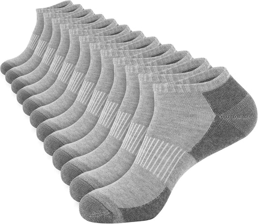 COOPLUS 12 Pack Mens Cushioned Ankle Socks, Low Cut Breathable Casual Socks (Shoe Size 6-11)
