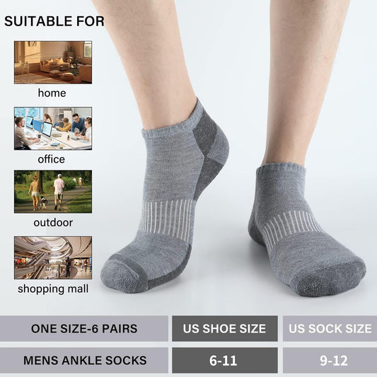 COOPLUS 12 Pack Mens Cushioned Ankle Socks, Low Cut Breathable Casual Socks (Shoe Size 6-11)