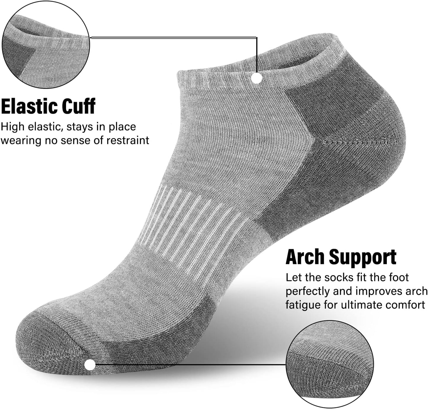 COOPLUS 12 Pack Mens Cushioned Ankle Socks, Low Cut Breathable Casual Socks (Shoe Size 6-11)