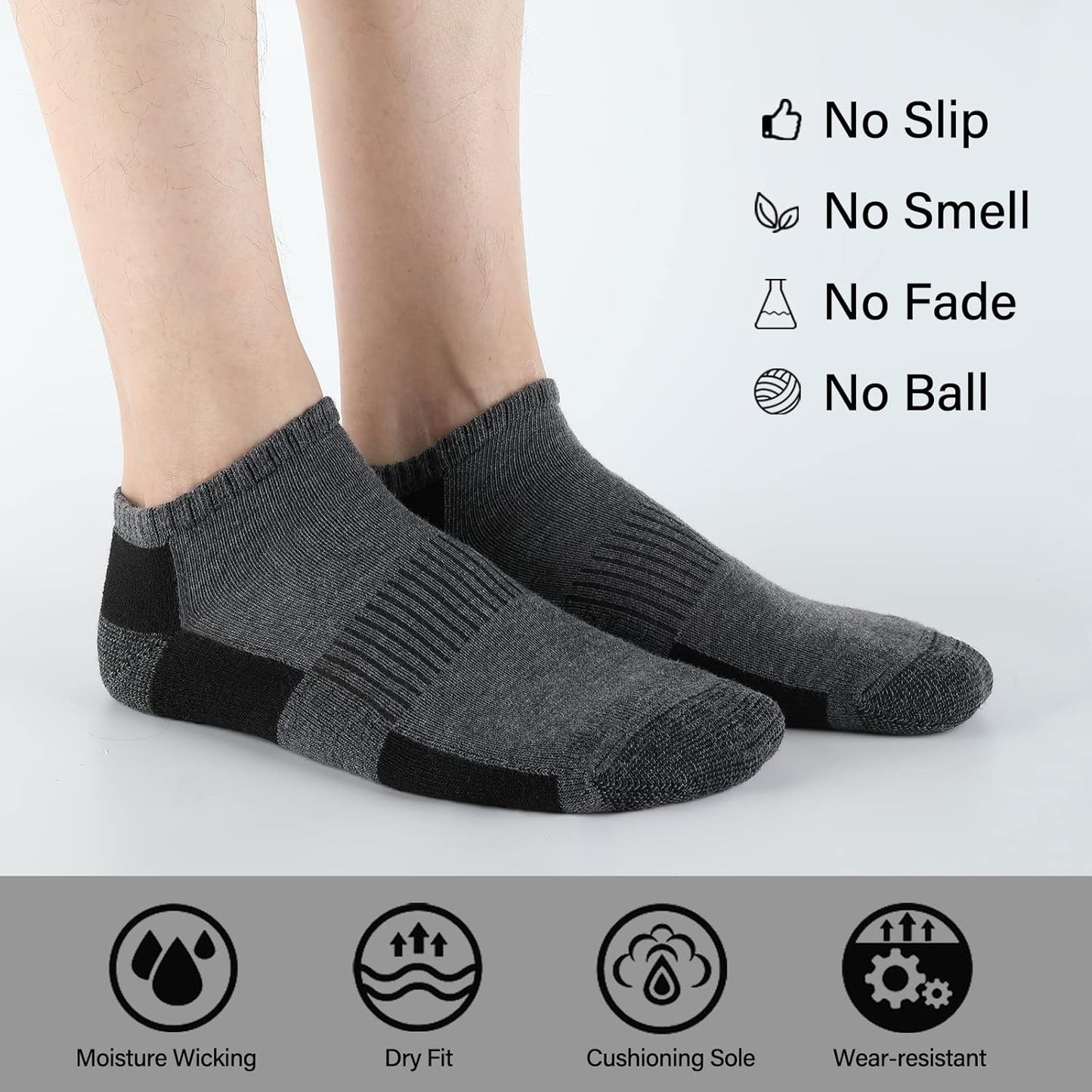 COOPLUS 12 Pack Mens Cushioned Ankle Socks, Low Cut Breathable Casual Socks (Shoe Size 6-11)